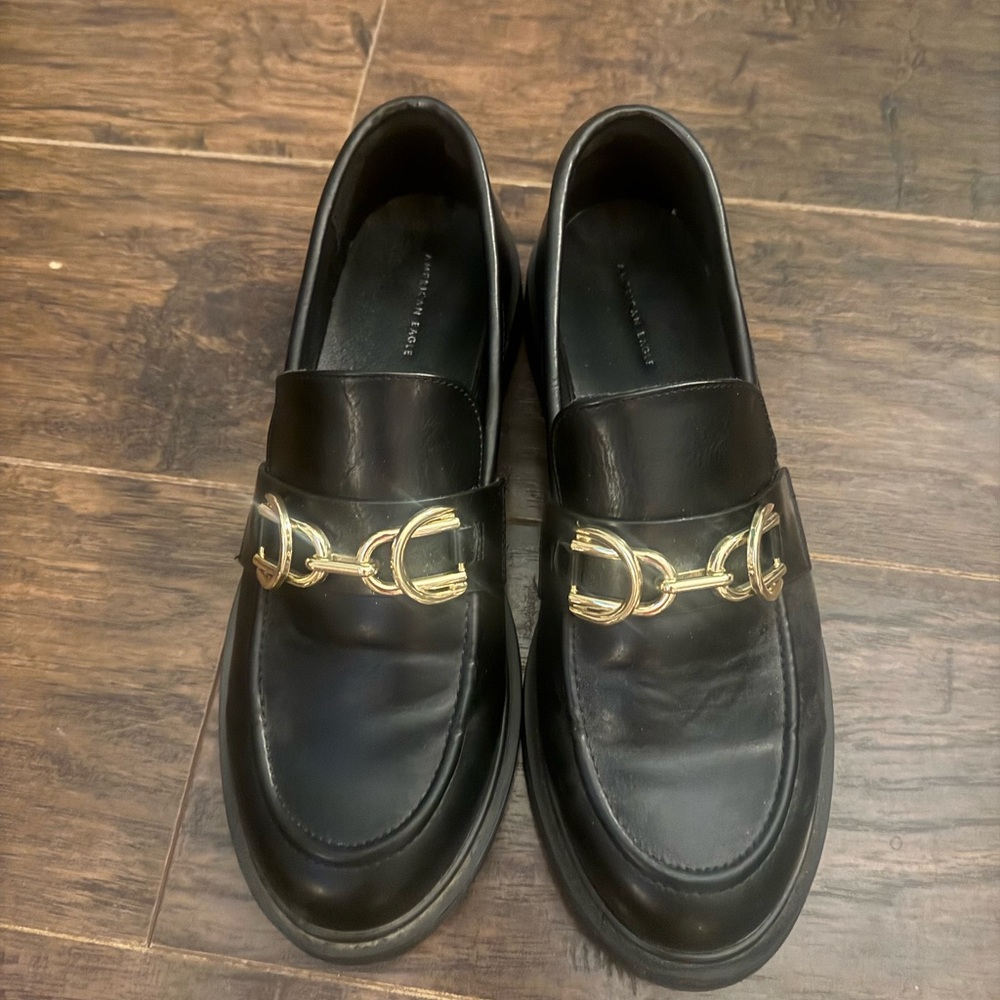 American Eagle Outfitters Black Loafers with Gold Detail